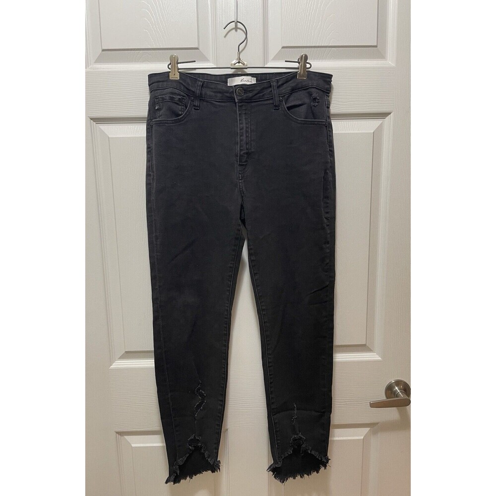 Kancan Jeans Size 13 30 Distressed Hem Skinny Fringes Denim Black